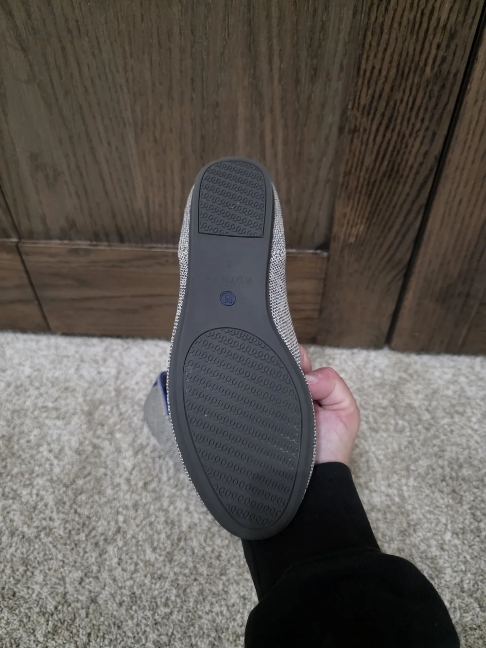 Rothy's Gray Woven Slip-On Flats with Blue Trim